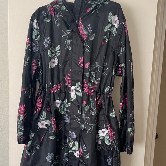 Joules Floral Black Hooded Raincoat - Picture 1 of 7